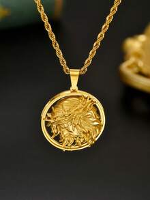 Twisted Chain Jesus Pendant Necklace Gold Plated Stainless Steel For Men Stainless Steel Twisted Necklace Thorn Jesus Charm Men Jewelry Hip Hop - Gold - View 5