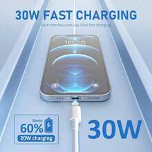 1/3/5入組 Apple 快充線 3.3英呎/100公分長 USB-C轉Apple Lightning充電線 高效數據傳輸線，相容 iPhone 14 13 12 系列 便攜式充電線 - 白色 - 查看 5