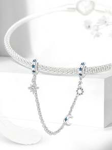 1pc 925 Sterling Silver Sun, Moon & Star Charm Pendant, Suitable For DIY Bracelet Jewelry Making For Women - Stars - View 3