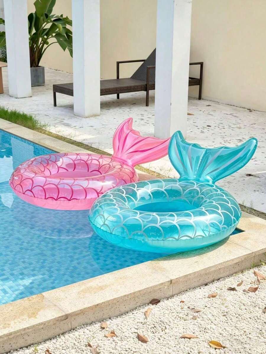 Adult And Children Universal Inflatable Swim Ring, Pink Mermaid Tail Design, Sequin Decor, Suitable For Summer Pool And Beach Use. - Multicolor - View 1