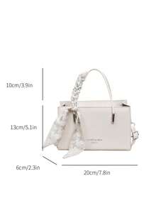 New Vintage Fashion Embossed Mini Square Handbag, Decorated With Scarf, Zipper Closure, Adjustable Long Shoulder Strap, Small Capacity Lightweight Minimalist Crossbody Bag - Beige - View 6