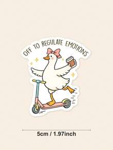 1pc Cute Goose Regulate Emotions Sticker, Funny Mental Health Self-Care Decal For Laptop, Aesthetic Cartoon Animal Quote Sticker For Water Bottle & Journal, Relatable Gift For Friends - Multicolor - View 2