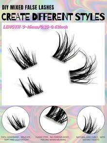 48pcs C Curl Fluffy Cluster False Eyelashes, Clear Stem, Pointed Style, Self-Adhesive, Mixed Single Cluster False Eyelashes, Natural & Slender, Fluffy & Soft, For DIY Eyelash Extensions - C - View 6