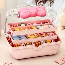 1pc Fashionable Cosmetics Storage Box, Bow Tie Multi-Layer Storage Box, Handheld Desktop Storage Container, Made Of Sturdy Plastic. Make It An Ideal Storage Organizer For Jewelry, Hair Accessories, And Cosmetics - Multicolor - View 3