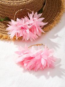 2 Pieces/Set Of Bohemian Style Pink Floral Fabric Earrings, Suitable For Women's Gatherings And Holiday Gifts - Pink - View 4