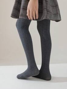 1 件女童/幼儿/儿童垂直条纹紧身裤，灰色，深灰色，纯色，无脚连裤袜，条纹打底裤，学校，公主，可爱风格，打底裤，春季无脚裤，秋季/四季舞蹈紧身裤，适合日常连体裤，时尚，百搭，舞蹈裤，户外紧身裤，返校季，学生，新学期，适合女孩 - 深灰色 - 查看 3