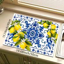 1pc Lemon Pattern Absorbent Drying Mat, Kitchen Decor Coffee Machine Mat, Hand-Drip Coffee Pot Draining Mat, Kitchen Floor Mat, Table Mat, Kitchen Countertop Dish Drying Mat, Breakfast Mat, Heat-Resistant Draining Mat With Non-Slip Backing, Diatomaceous Earth Draining Mat, Stain-Hiding, Super Absorbent Kitchen Draining Mat, Easy-To-Clean Dish Rack Mat, Perfect For Kitchen, Dining Table, Coffee Shop, Bar, Holiday, Party, Home Decor, Holiday Gift - Multicolor - View 10