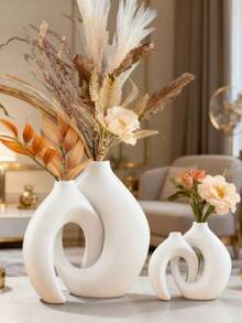 1pc Modern Nordic Style White Vase With Intricate Swirl Design, Perfect For Home Office Or Entryway Decor, Ideal For Dried Flowers And Green Plants - Multicolor 1 - View 2