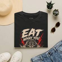 Eat What You Kill Wolf Graphic T-Shirt |   Fierce Wolf Illustration - Black - View 1