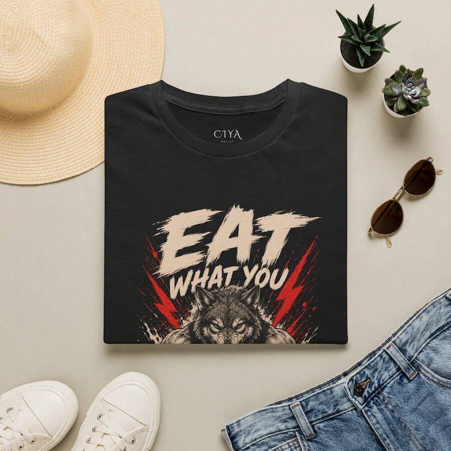 Eat What You Kill Wolf Graphic T-Shirt | Fierce Wolf Illustration - Black - View 1