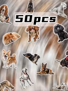 50pcs Dog Breeds Stickers: PET Decorative Stickers Suitable For Notebooks, Pencil Cases, Stationery, Flasks And Guitars; Perfect For Graffiti; Ideal As Party Favours And Gifts; Suitable For Year-Round Use School Supplies - A - View 2