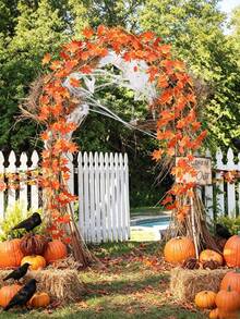 12/6/1pc-Autumn Maple Leaf Hanging Decor, Maple Leaf Decorative Pendant, Hanging Vine Decoration, Artificial Autumn Maple Leaf Decoration, Suitable For Home, Wedding, Fireplace, Party And Other Occasions Thanksgiving Decoration, Also Suitable For Halloween, Harvest Festival, Christmas Party Table Decoration, Home Decor, Yard Autumn Decoration, Etc. - Multicolor - View 4