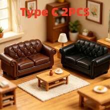 Artificial Single/Double Black Mini Sofa With Cushion, Resin Dollhouse Scene Decor, Desktop Model House Ornament, Photography Prop, Christmas Halloween Holiday Gift - Multicolor - View 12