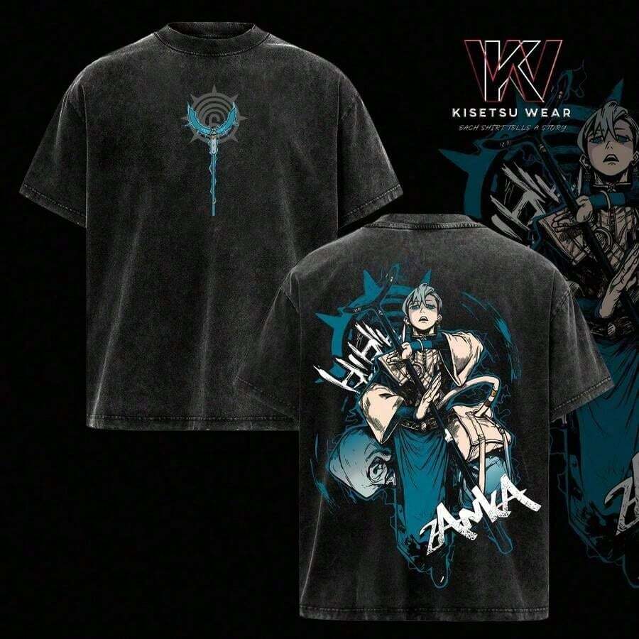 Soft Cotton Streetwear Style Graphic T-Shirt, Heavyweight Casual Wear, Unisex Top With Acid Wash Effect, Gift For Manga And Anime Fans, Summer Clothing For Women And Men. - 黑色 - 查看 1