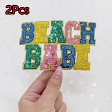 2/8入夏季海灘可愛時尚彩色亮片刺繡熱轉印貼布繡貼片,適用於衣物、包包、帽子、夾克、泳衣DIY裝飾 - 彩色 - 查看 15