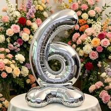 2pcs/1pc 42 Inch Silver Standing Number Foil Balloons, Self-Standing Design Without Support, Suitable For Anniversary, Memorial Day, Birthday Theme Party Atmosphere Decoration, Birthday Photo Props, Room Decor, Indoor Arrangement, Multi-Scenario Celebration Events, Lightweight Foil Material Reusable, Number Style Freely Selectable - 42-inch Standing Digital - View 20