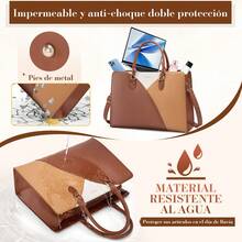 Women's Waterproof Tricolor PU Leather Office Tote Bag, Fits 15.6" Laptop, Detachable Strap, Stylish Design, Ideal For Office, Meetings, Shopping, Air Travel And Everyday Use - 棕色 - 查看 2