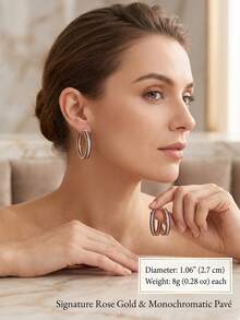 Oversized Vintage-Designed Unique Women's Earrings Inlaid With Bright And Sparkling Black-And-White Synthetic Cubic Zirconia, Ideal For Daily Fashion - Multicolor - View 7