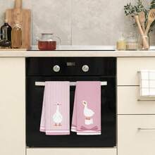 2pcs, Pink Striped Background Cute Duck Pattern Kitchen Towels, Soft And Absorbent, Reusable And Washable, Essential For Home Cleaning, Kitchen Accessories, Holiday Gift For Friends. - Multicolor - View 7