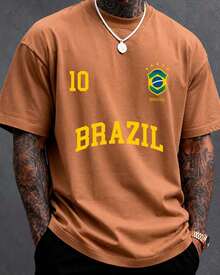 Printed T-Shirt Blouse Brazil Urban Fashion Plus Size S To 5XL And Children's - 米色 - 查看 1