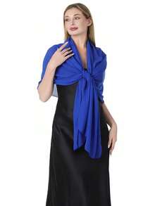 Women's Soft Solid Color Sheer Shawl Prom Party Dress Accessory Chiffon Wrap - Blue - View 5