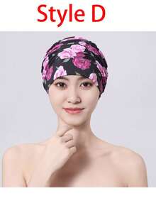 1件女款花卉印花泳帽，柔軟彈性布料浴帽，彈性褶皺設計，舒適長髮覆蓋，適合成年女性泳池、海灘、水療、游泳課、水上健身、夏季度假泳裝配件、旅行使用 - 多色 - 查看 12