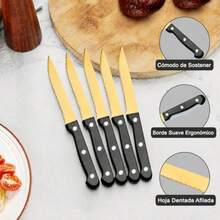 IMLUCKY Juego de Cubiertos Forados con Cuchillo Carne: 25-Piezas Tenedores y cucharas para 5 - Acero inoxidable y Apto para Lavavajillas - Uso en el Hogar y en Fiestas - Regalo para Madres y Familias - Dorado - Ver 5