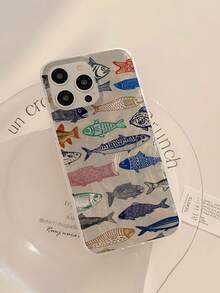 1pc Minimalist Fish Pattern Waterproof Anti-Fingerprint Anti-Scratch Transparent IMD Soft Glossy Smooth Phone Case Compatible With Apple 16/16 PLUS/16 PRO/16 PRO MAX - Multicolor - View 4