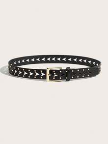 1pc Women's Gold Buckle Classic PU Rivet Hollow Waist Belt, Fashion Accessory Hot Girl Style Suitable For Pants And Dresses, Perfect For Daily Wear, Gatherings, Parties - Black - View 2