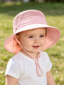 1Pc Toddler Wide Brim Sun Hat, Breathable Mesh Adjustable Chin Strap Toddler Bucket Hat, Outdoor Sun Protection Beach Cap For Summer - 1PC - View 4