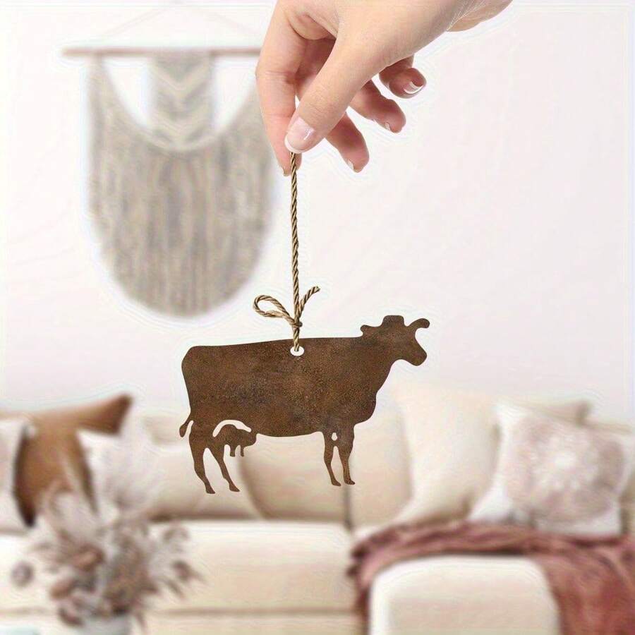 Rustic Cow And Calf Metal Wall Art, Rust Finish Farm Animal Silhouette Iron Wall Hanging, Vintage Farmhouse Indoor Outdoor Wall Decor For Barn Kitchen Patio Home Decoration - One Size Fits All - View 1