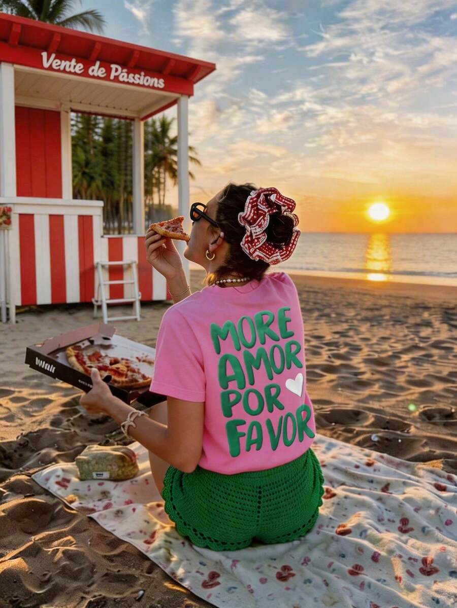 Women's 180g (Sizes S-XXXL), Casual Urban Summer Vacation Clothing, Short Sleeve Graphic T-Shirt, Funny Colorful Text T-Shirts, Personalized T-Shirt For Mom - 亮粉色 5 - 查看 1