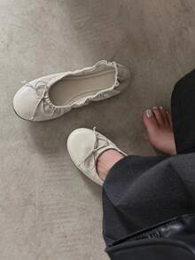 2026 Spring/Summer New Women's Bowknot Decor Ballet Shoes - Beige - View 2