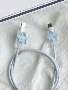 Pelindung Kabel Data Bintang Biru Berkilau, Selongsong Kabel Pengisian Daya Transparan yang Lucu dan Anti-Patah - Clear - View 4