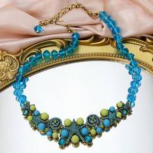 Collier et boucles d'oreilles à clous en strass style océan vintage usé avec étoile de mer et coquillage, bijoux de style vacances au design de niche de luxe léger, polyvalent pour banquet, fête, trajet quotidien, cadeau d'anniversaire pour petite amie et meilleure amie, accessoire exagéré lourd de style européen et américain, essentiel pour l'ambiance photo de plage - Multicolore - Voir 4