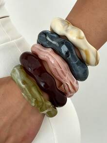 4pcs/Set Vintage Minimalist Elegant Resin Acrylic Solid Color Wavy Open Bangle Bracelet Set, Suitable For Women's Daily, Vacation, Party, Valentine's Day, Stackable, 2026 New Arrival - Multicolor - View 22