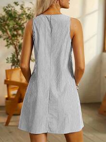 [A-Line Casual Dress] 5.11H Women's Striped A-Line Casual Dress | Women's Summer Dress, Knee Length, Round Neck, With Pockets, Machine Washable, Fashionable - 黑色 - 查看 2