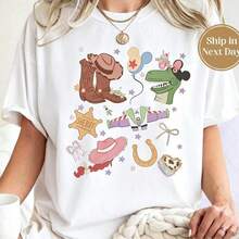 Camiseta de Algodón para Mujer | Estilo To y S tory, Woody, Buzz y Jessie | Moda Vintage Y2K, Casual, Manga Corta, Cuello Redondo, Look Streetwear para Verano - Blanco - Ver 9