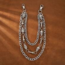 1pc Fashionable 3-Layer Heavy Texture Thick Chain Metal Pants Chain Men's Halloween Accessory Skull - White K - View 7