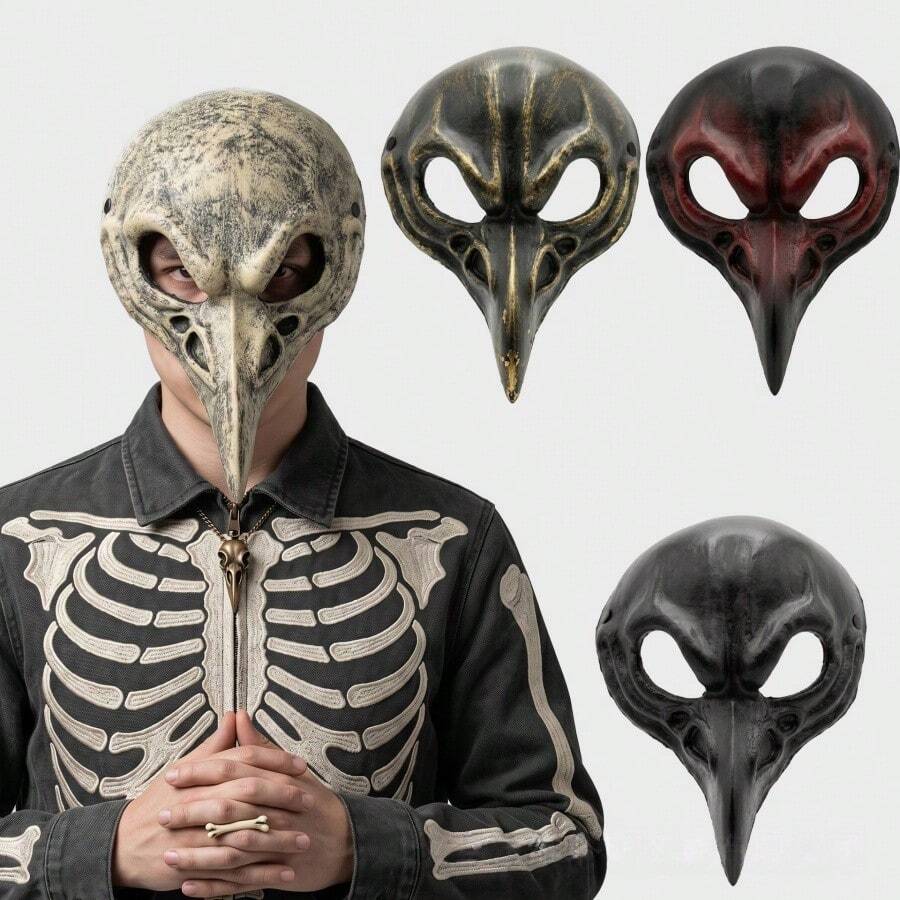 1pc Halloween Skeleton Bird Mask, PU Animal Mask Cosplay Prop, Carnival Costume Accessory - Multicolor - View 1