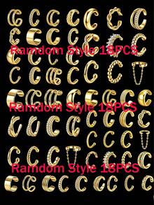 18pcs Random Style Simple Fashion Metal Geometric Multi- Ear Clip Earrings Set For Women, Couples, Sisters, Vacation, Date, Gift, Daily Casual, Party, Wedding, Holiday, Matching, Mom, Friend - Yellow Gold - View 8
