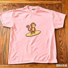 2026 Summer New Arrival [100% Cotton][Graphic Tee] Surfing Graphic T-Shirt – Tee, Cute Cartoon Monkey Shirt, Unisex Casual Streetwear Top,T-Shirt - 淺粉色 - 查看 6