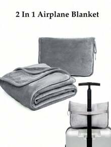 2-In-1 Travel Blanket & Neck Pillow, Soft Textured Foldable, With Luggage Strap And Backpack Clip For Easy Carrying, Suitable For Airplane, Car, Camping And Office Nap, Size 150x100cm, Multiple Colors, Perfect Travel Gift - Multicolor - View 6