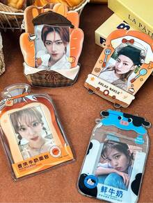 1pc Cute Bread & Milk Breakfast Kitchen Theme 3-Inch Small Card Holder, Clear Card Protective Sleeve, Student Bus Card & Meal Card Anti-Lost Backpack Charm - Card Sleeve - View 6