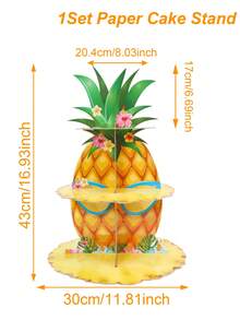 1套3層鳳梨杯子蛋糕架，熱帶盧奧甜點塔，夏威夷Aloha派對餐盤，適用於夏季海灘泳池派對、生日裝飾、嬰兒淋浴裝飾、熱帶Tiki主題派對裝飾，紙製杯子蛋糕甜點桌展示架，餅乾、零食、甜點 - 夏威夷鳳梨 - 查看 11