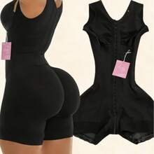 Women's One-Piece Shapewear - Body Contouring Workout & Formal Attire, Front Zipper Closure, - 黑色 - 查看 1