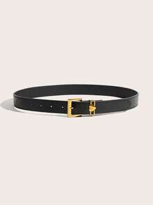 1 pieza Cinturón de mujer con hebilla dorada vintage, cinturón de cuero PU clásico y versátil, accesorio de moda estilo chica hot adecuado para pantalones y vestidos, perfecto para uso diario, reuniones, fiestas - Negro - Ver 2