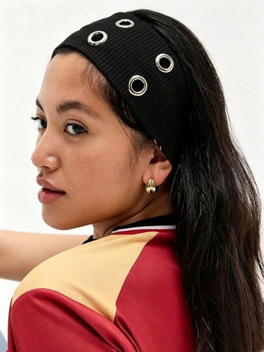 1pc/Set Fashion Punk Gothic Soft Non-Slip Elastic Hollow Out Beach Headband, Yoga Sports Daily Casual Hair Hoop - Multicolor - View 1