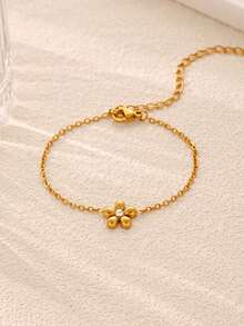 1pc Exquisite Clover/Flower/Infinity/Turtle Pendant Women's Bracelet, Stainless Steel Material With Zirconia, Gold Color Women's Jewelry Accessory, Women's Accessory, Back To School Gift, Valentine's Day Gift, Summer Vacation Accessory - Multicolor - View 6