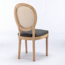 French Style Solid Wood Frame Antique Painting Linen Fabric Rattan Back Dining Chair, Set Of 2,Gray ,DE1843DG - 灰色的 - 查看 6